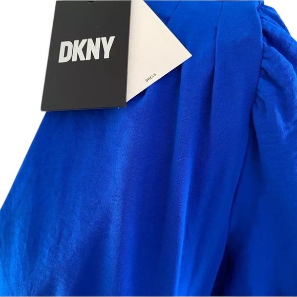 DKNY Midi Dress Womens Size 8 Royal Blue Fit & Flare Tiered Tie Waist V-Neck NWT - Picture 5 of 15
